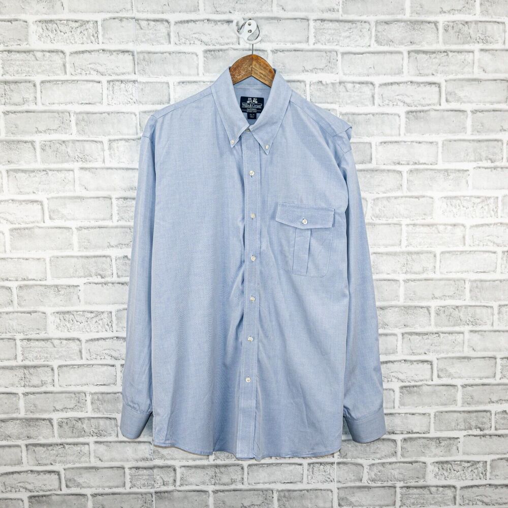 Willis & Geiger Long Sleeve Oxford Safari Shirt in Light Blue Cotton L 16.5